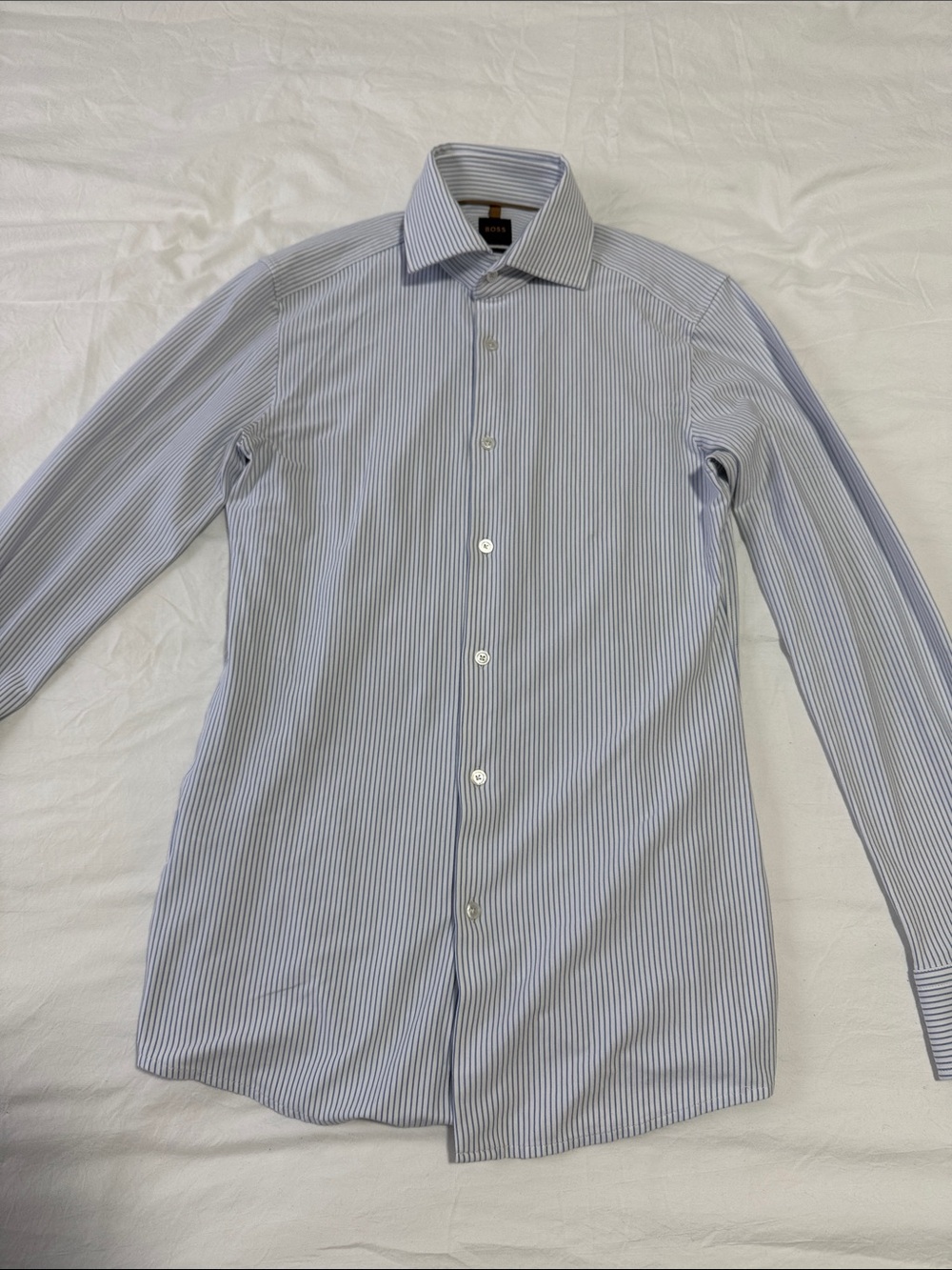 Boss Light Blue and White Pinstripe Dress Shirt